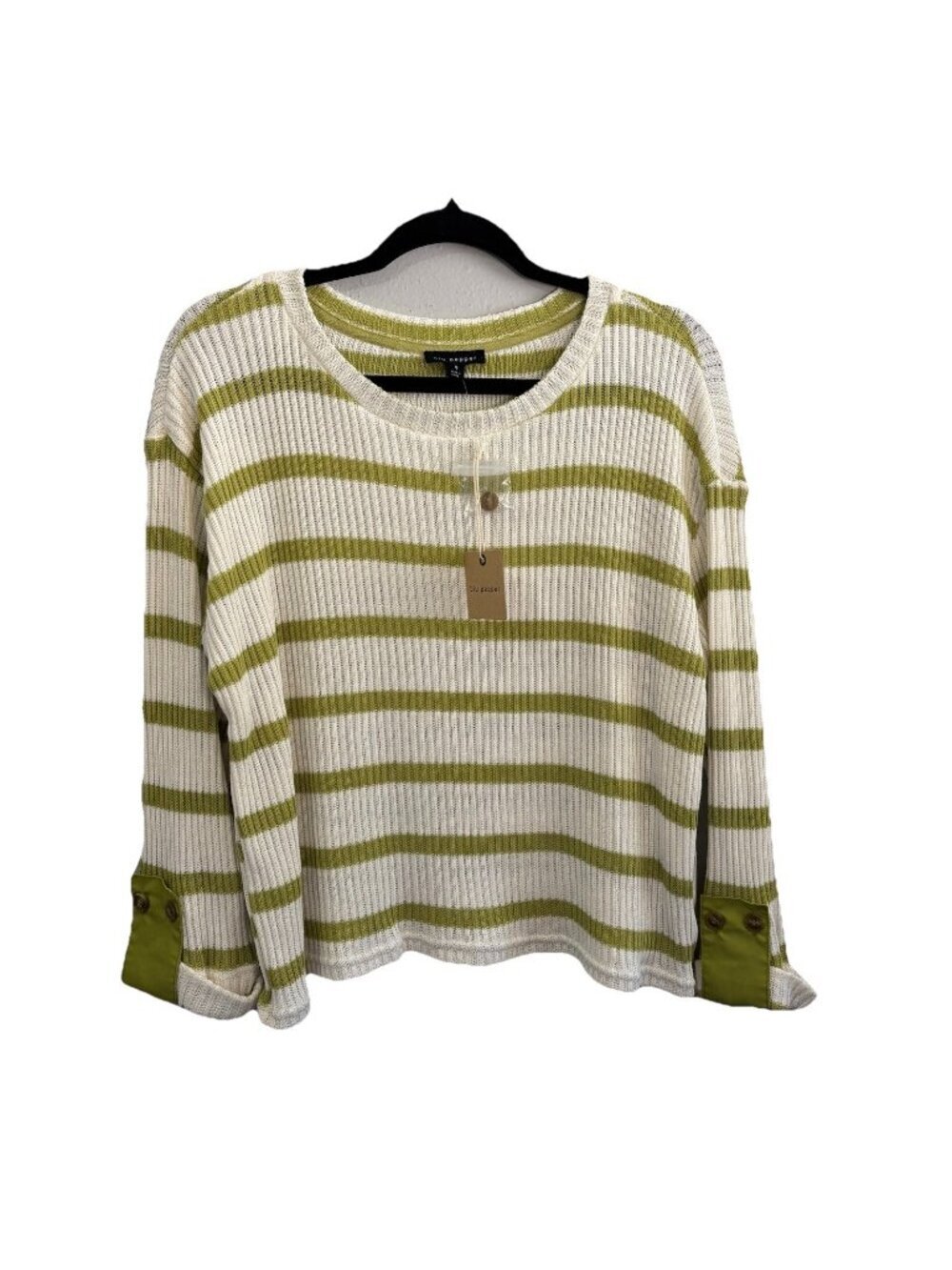 Blu Pepper Knitted Striped Sweater Olive Green And Beige Cuff Detail Size Small